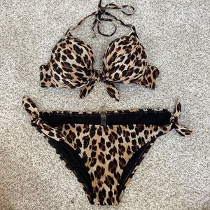 Victoria’s Secret Leopard Print Swimsuit Bottoms Medium Top 34C